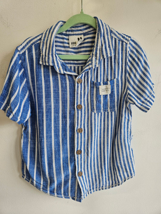 COTTON ON COTTON LINEN SHIRT BLUE WHITE STRIPE SIZE 4