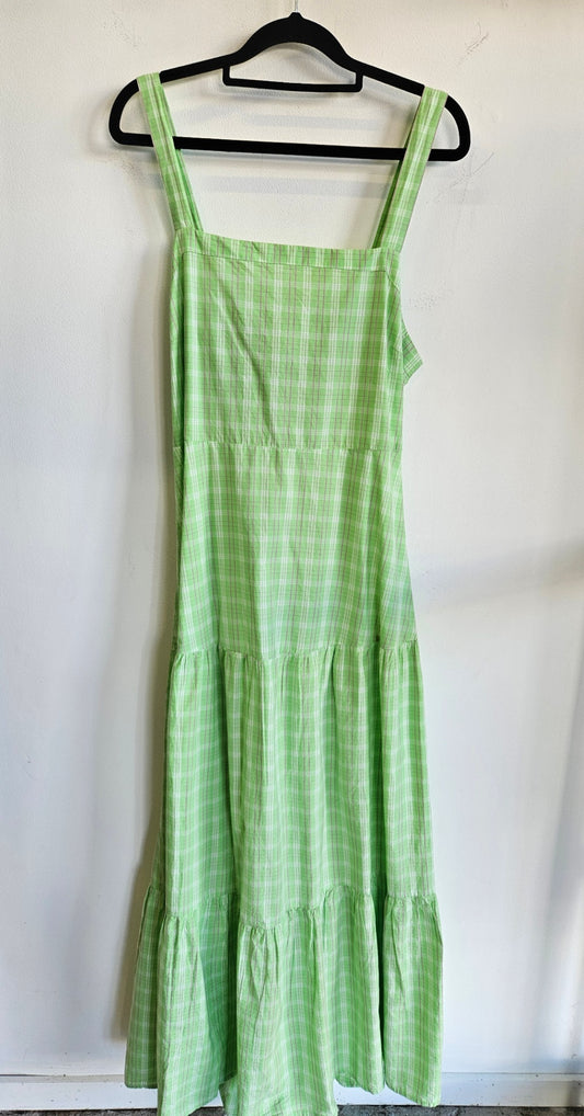 JAY JAYS COTTON DRESS BRIGHT GREEN PLAID SIZE 14