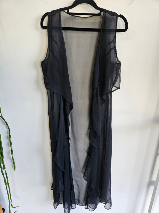 UNBRANDED CHIFFON SLEEVELESS DUSTER BLACK SIZE M