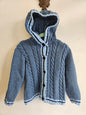 HOMEMADE WOOL HOODED KNIT BLUE BABY BLUE TRIP SIZE 4Y