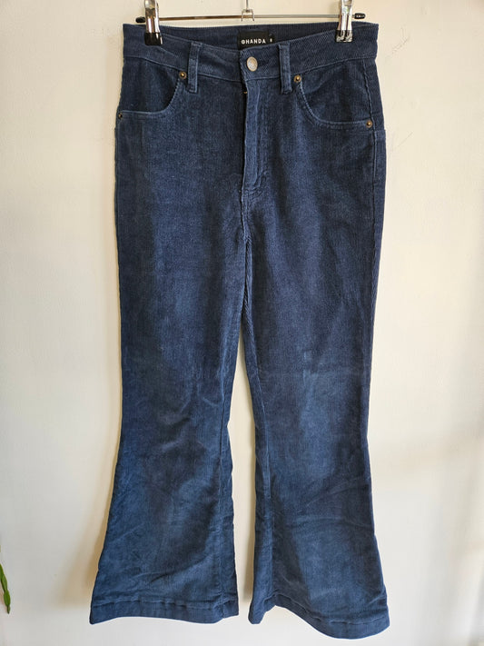 GHANDA CORDUROY FLARED PANTS DARK BLUE RAINBOW SIZE 8