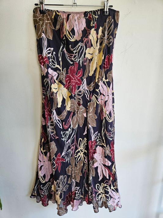 FENN RIGHT MASON VISCOSE MAXI SKIRT BLACK PINK BROWN FLORAL SIZE 12