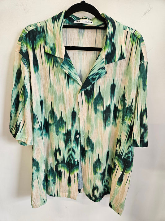 ZARA POLYESTER SHIRT DEEP GREEN FLURO PASTEL GREEN SIZE XL