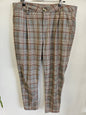OXFORD TROUSER POLYESTER VISCOSE ELASTANE PANTS GREY RUST PLAID SIZE L