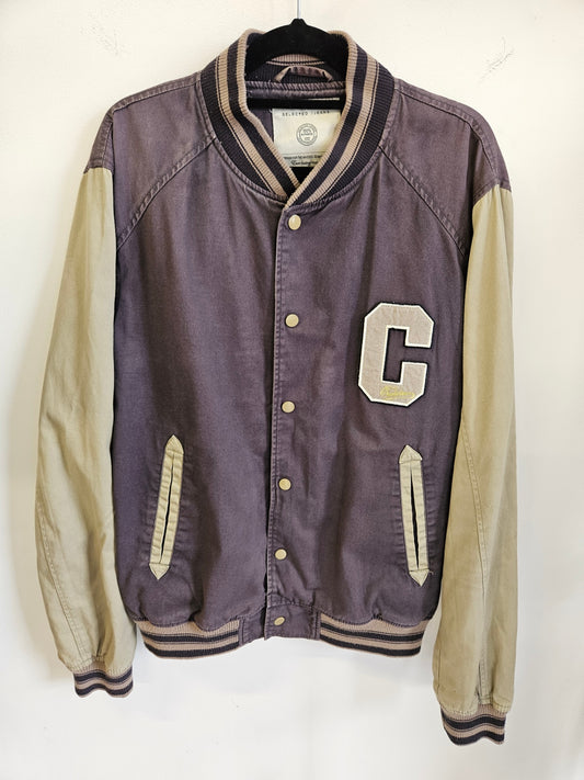 SELECTED JEANS COTTON BOMBER JACKET CHARCOAL BEIGE SIZE M