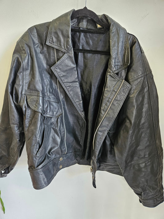 POLAR BEAR LEATHER VINTAGE BIKER JACKET BLACK SIZE XL