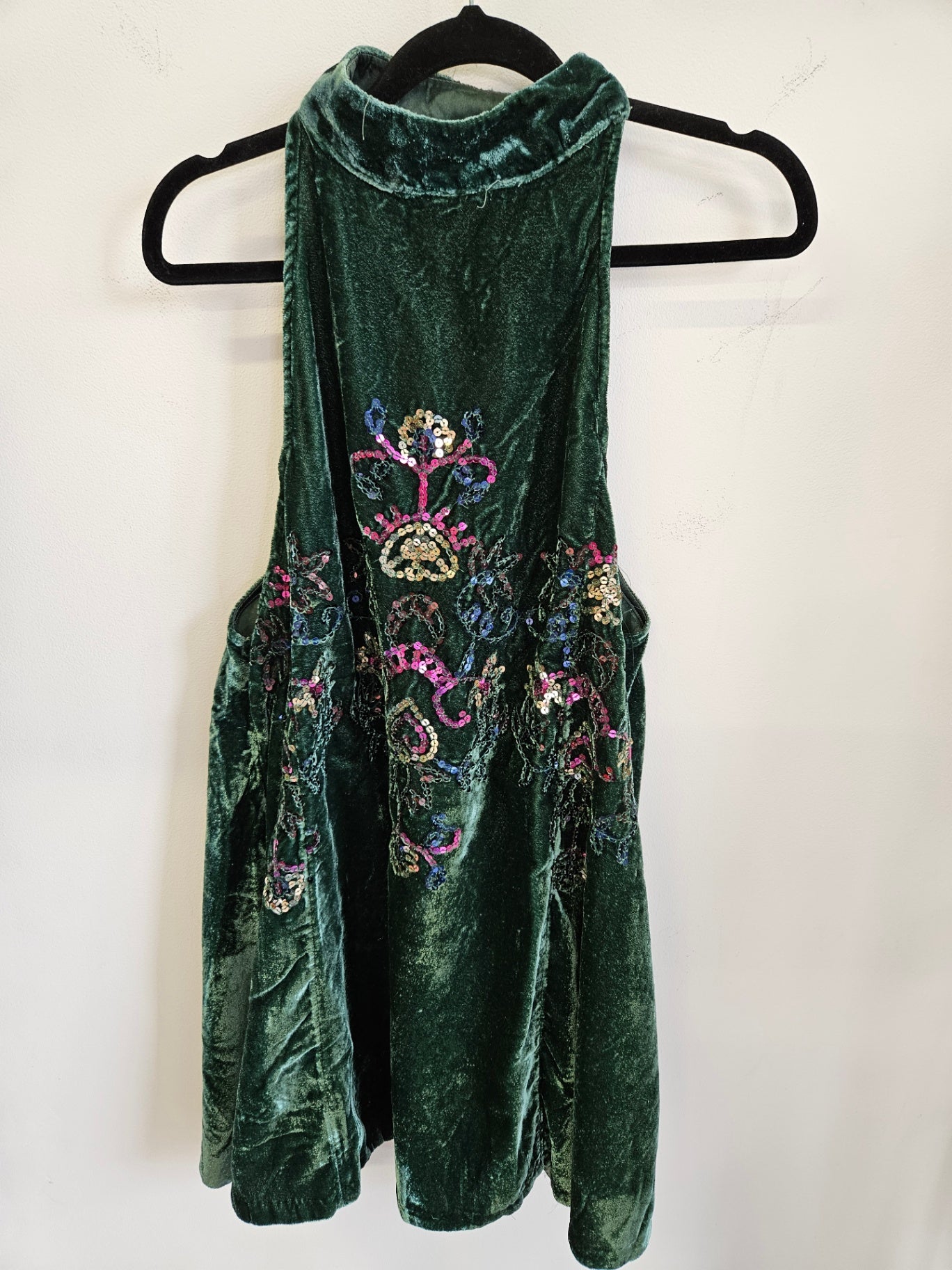 FREE PEOPLE VELVET DRESS GREEN SEQUINNED SIZE XS