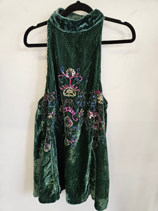 FREE PEOPLE VELVET DRESS GREEN SEQUINNED SIZE XS