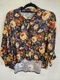 DICKINSONS ROOM COTTON LONG SLEEVE TOP NAVY VINTAGE ROSE SIZE 10