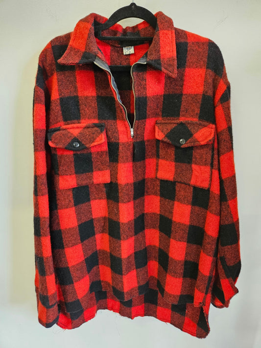 UNBRANDED WOOL SWEATSHIRT RED BLACK CHECKERED SIZE S