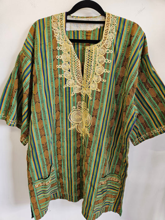 UNBRANDED COTTON ETHNIC TUNIC GREEN RUST MULTI SIZE L