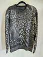 DIESEL QUILTED COTTON BLEND SWEATER GREY LEOPARD SIZE L