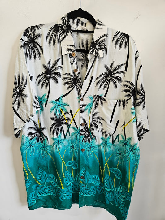 UNKNOWN BRAND RAYON SHIRT WHITE GREEN TROPICAL SIZE XXL