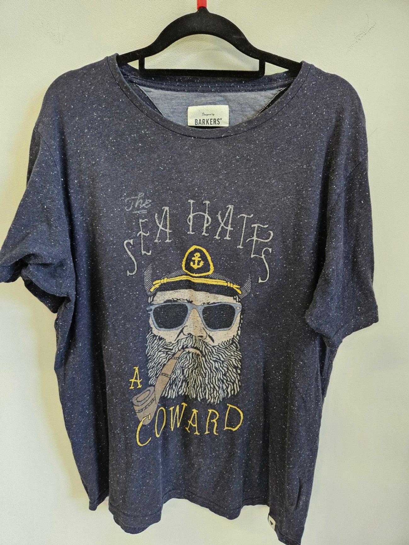 BARKER'S COTTON T SHIRT NAVY SPECKLE SIZE L