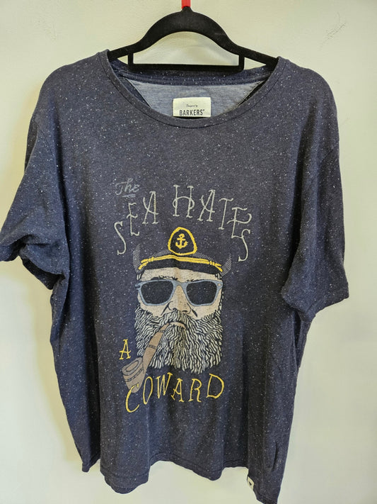 BARKER'S COTTON T SHIRT NAVY SPECKLE SIZE L