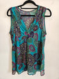 UNKNOWN BRAND SILK SLEEVELESS TOP TEAL PURPLE PAISLEY DETAIL SIZE M
