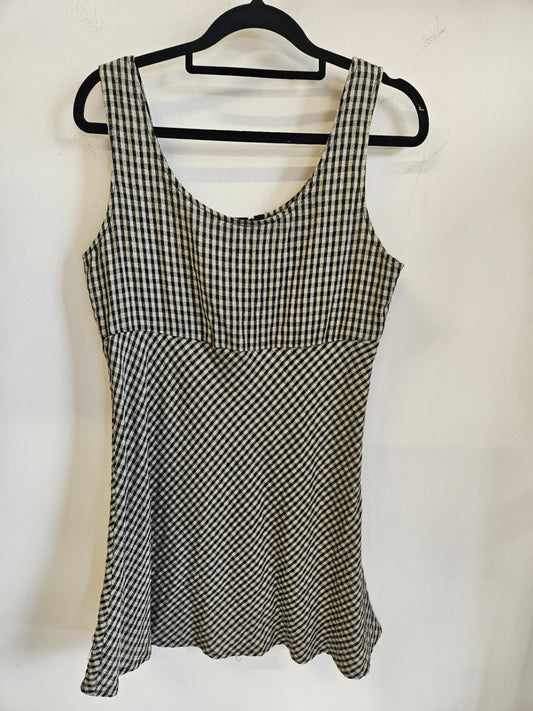 COLLECTIONS COTTON MINI DRESS BEIGE BLACK GINGHAM SIZE 12