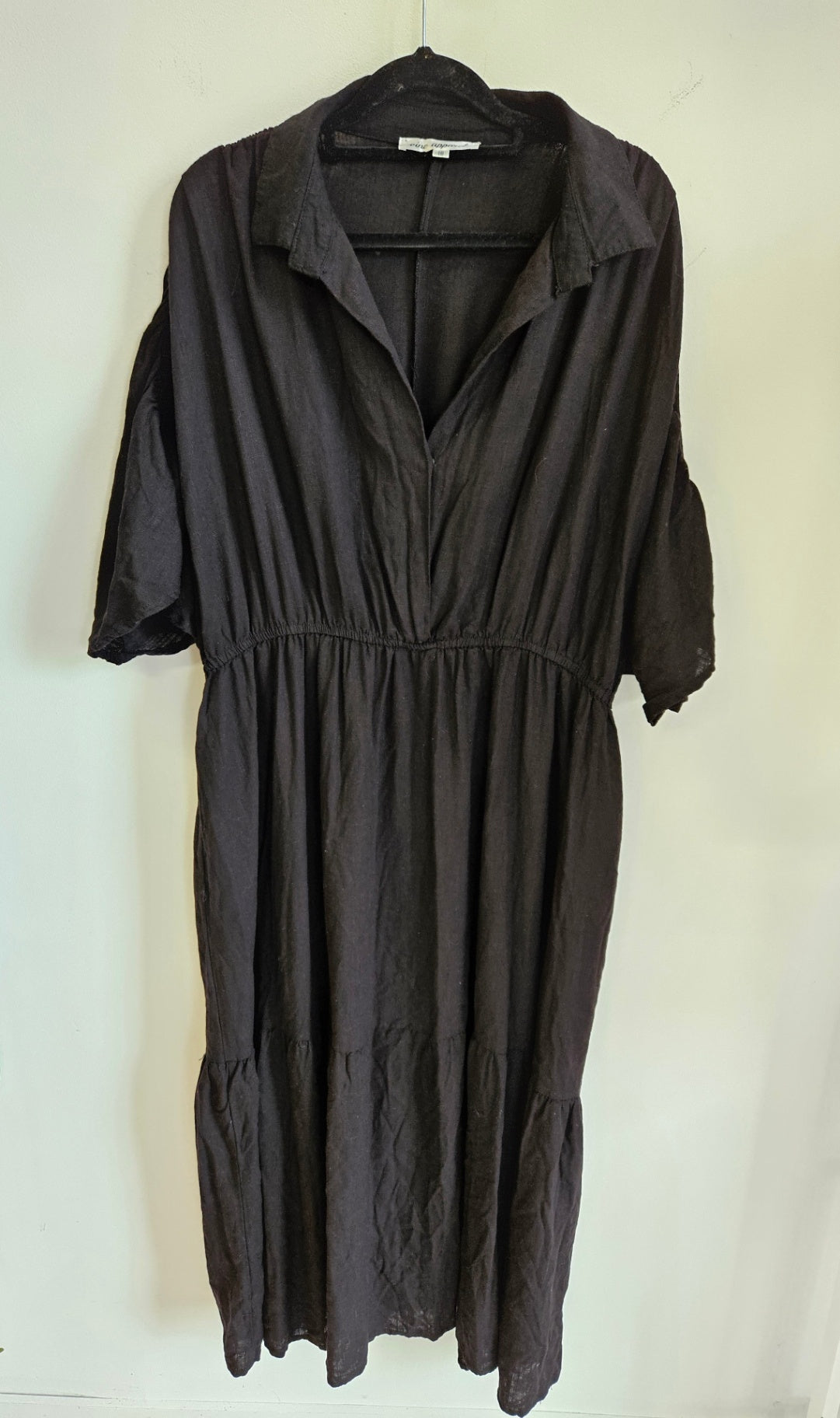 VINE APPAREL RAYON LINEN BLEND COLLARED MAXI DRESS BLACK SIZE 18