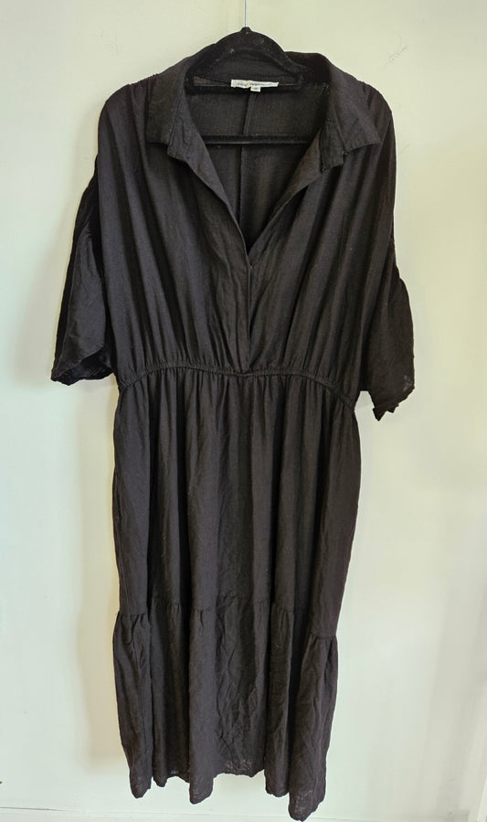 VINE APPAREL RAYON LINEN BLEND COLLARED MAXI DRESS BLACK SIZE 18