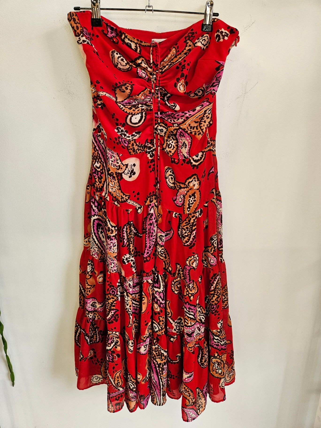 PRINCIPALS CHIFFON STRAPLESS DRESS RED LEOPARD PAISLEY SIZE 10