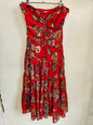 PRINCIPALS CHIFFON STRAPLESS DRESS RED LEOPARD PAISLEY SIZE 10