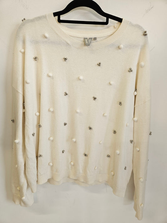 MADLY SWEETLY COTTON CASHMERE SEQUIN DETAIL SWEATER WHITE SIZE 12