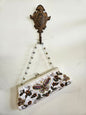 SATIN BEADED HANDBAG WHITE FLORAL BUTTERFLY SIZE