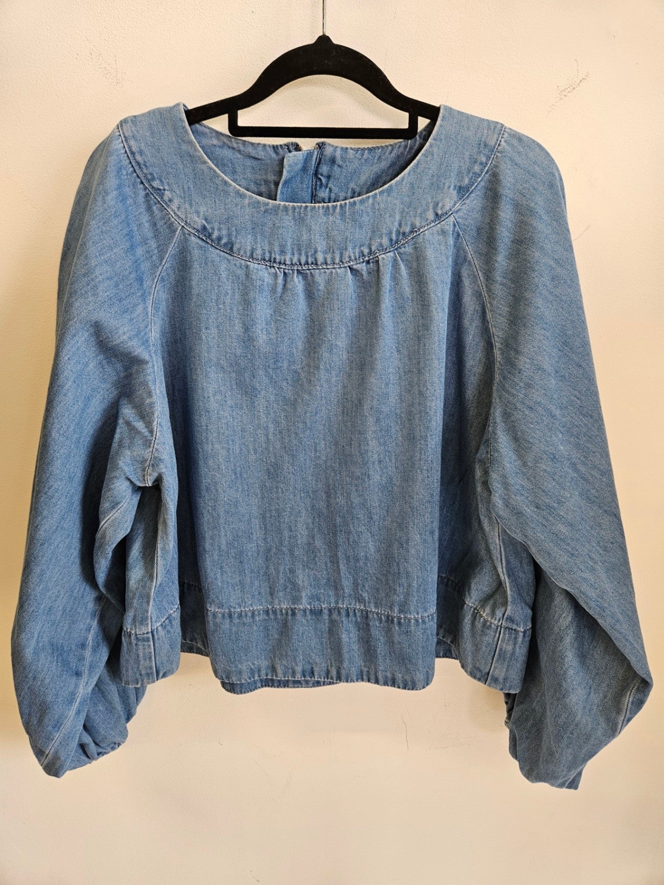SEED DENIM LONG SLEEVE TOP MID BLUE SIZE 12
