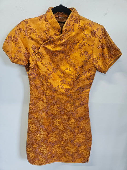 SILK MINI DRESS ORANGE FLORAL SIZE S/M