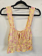 ROXY COTTON SLEEVELESS CROP TOP BUTTER YELLOW PINK FLORAL SIZE M