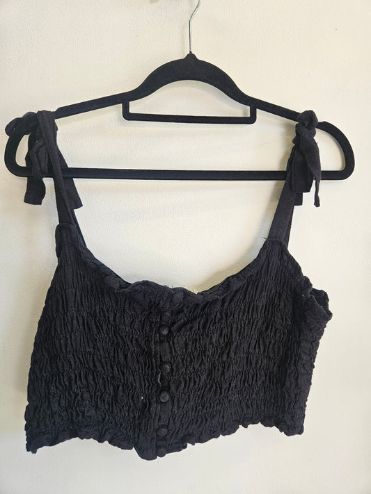 HEIDI FRANK LINEN SLEEVELESS TOP BLACK SIZE 10