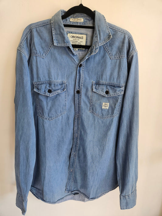 JACK & JONES COTTON LONG SLEEVE SHIRT DENIM BLUE SIZE XL