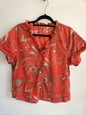 MARILYN SEYB COTTON SHORT SLEEVE TOP RED PAISLEY SIZE 14