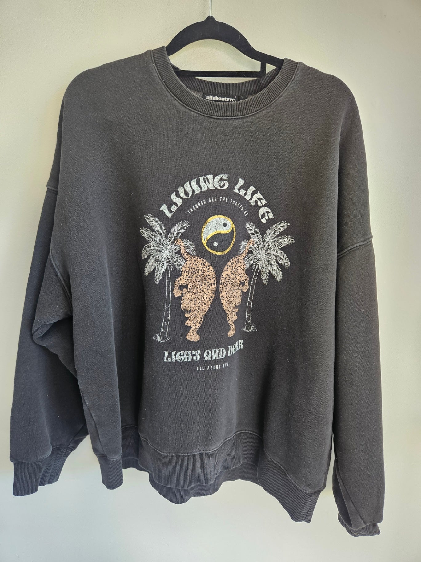 ALL ABOUT EVE COTTON SWEATER CHARCOAL LIVING LIFE SIZE 8 OS