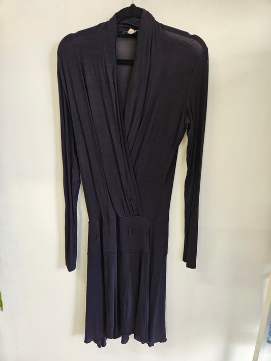 LE GROUP VISCOSE LONG SLEEVE MIDI DRESS DEEP PURPLE SIZE M