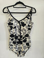 NELBARDEN VINTAGE SWIMSUIT BLACK AND WHITE LEAF PATTERN SIZE S