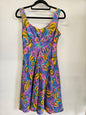 VINTAGE SILK DRESS BLUE PINK SPIRAL SIZE 8