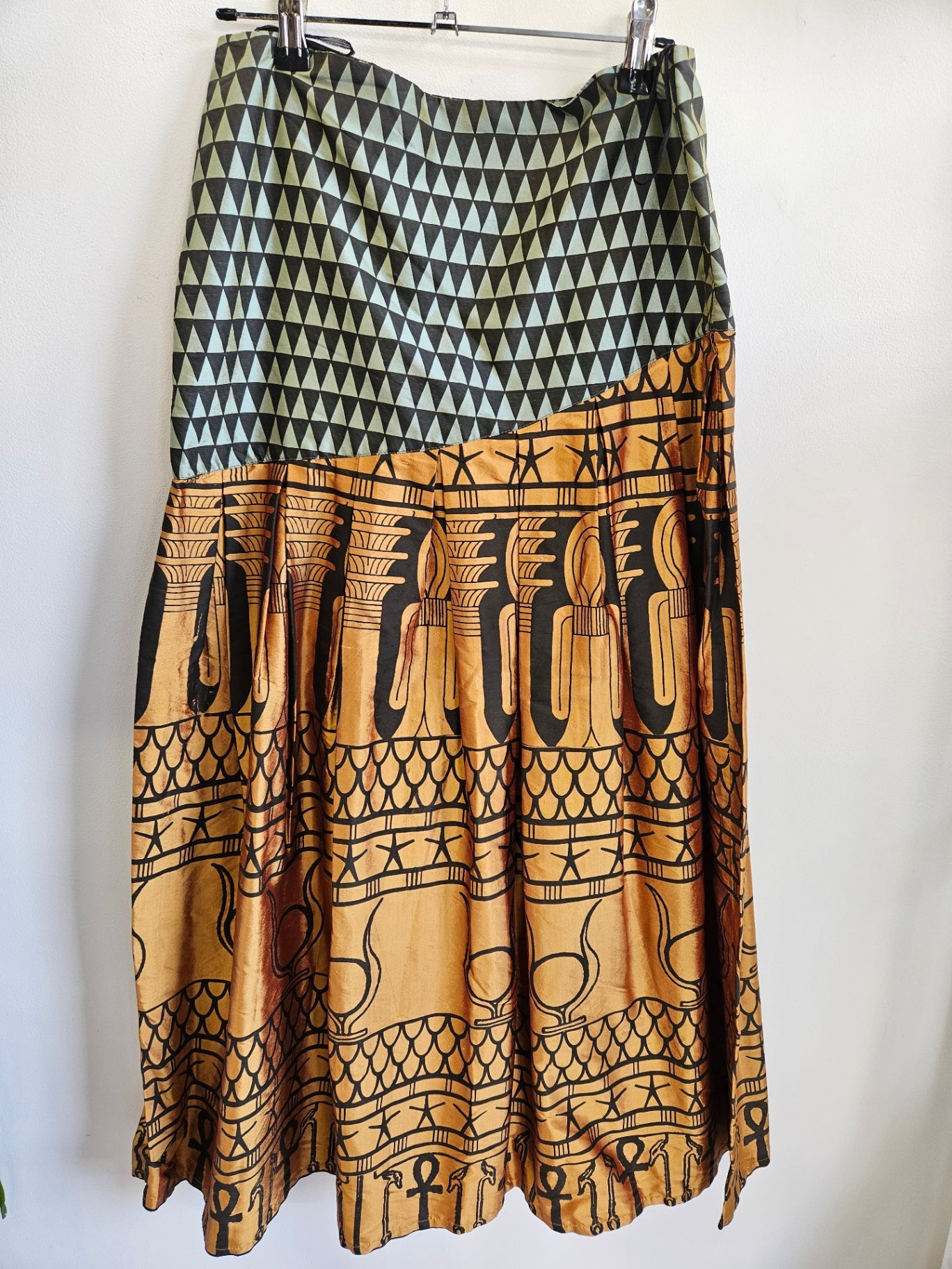 ROSIN OUBH SILK SKIRT GOLD AQUA TRIBAL SIZE S