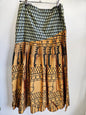 ROSIN OUBH SILK SKIRT GOLD AQUA TRIBAL SIZE S