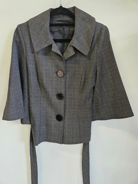 STAX COTTON BLEND 3/4 SLEEVE JACKET GREY PLAID SIZE 8