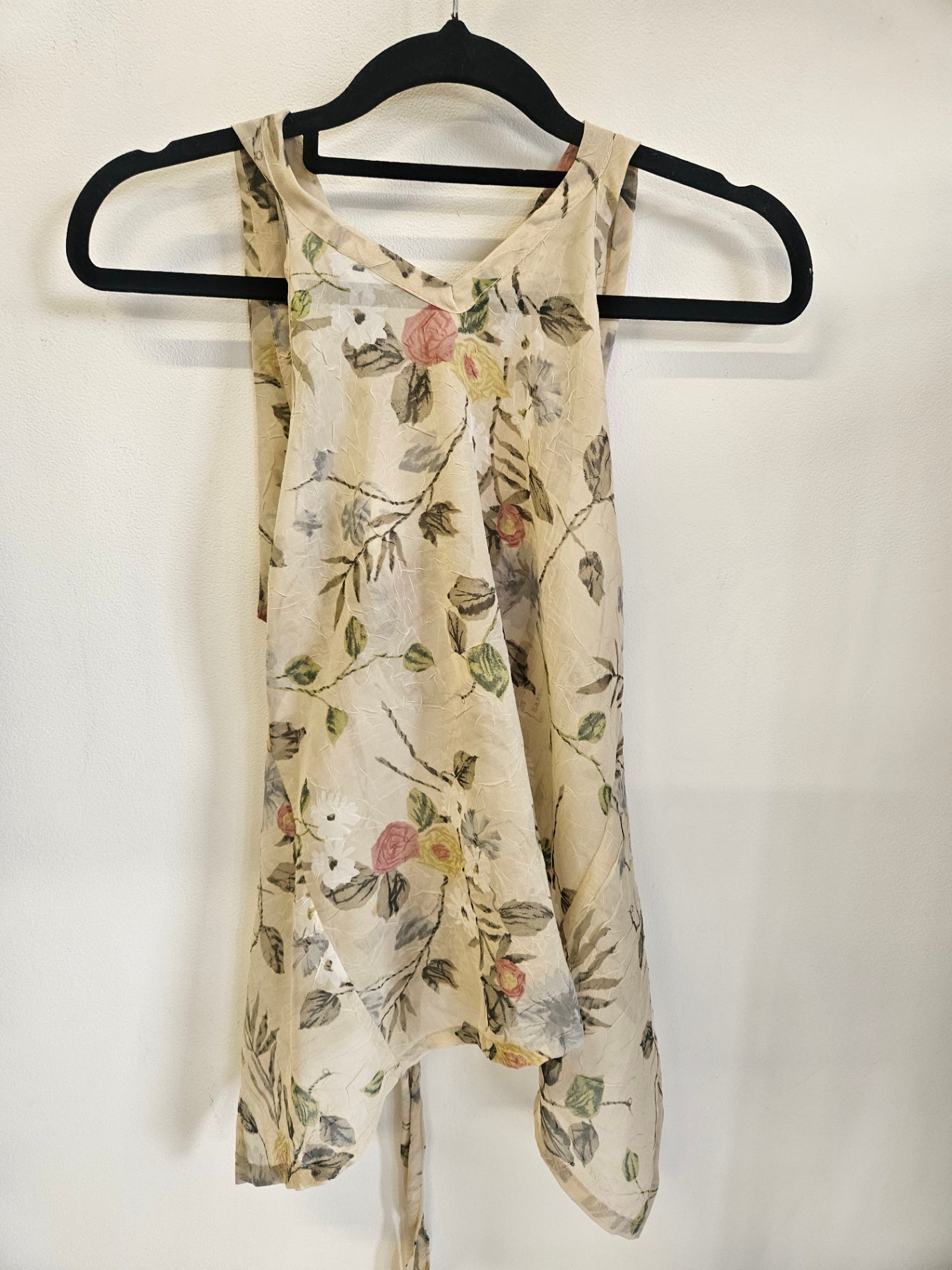 HARVEY GIRLS SHEER FLORAL SLEEVELESS TOP CREAM FLORAL WITH HOOD SIZE S