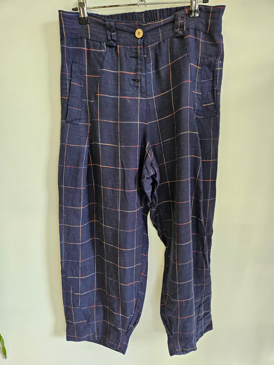 ROGUE LINEN LINEN PANTS NAVY RAINBOW PLAID SIZE 11