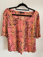 ASHLEY FOGEL SILK SHORT SLEEVE TOP PINK ANIMAL PRINT SIZE 14