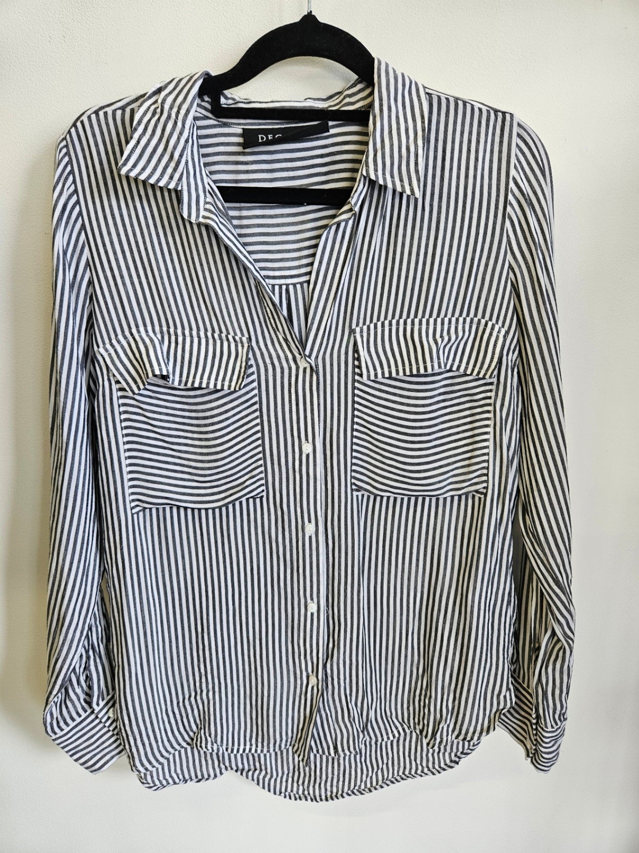 DECJUBA VISCOSE SHIRT BLACK WHITE STRIPE SIZE 6
