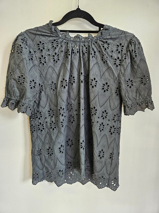 STORM COTTON BROIDERIE SHORT SLEEVE TOP DEEP GREEN SIZE 6