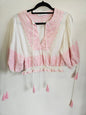 ZIMMERMAN LINEN 3/4 SLEEVE TOP WHITE PINK SIZE S