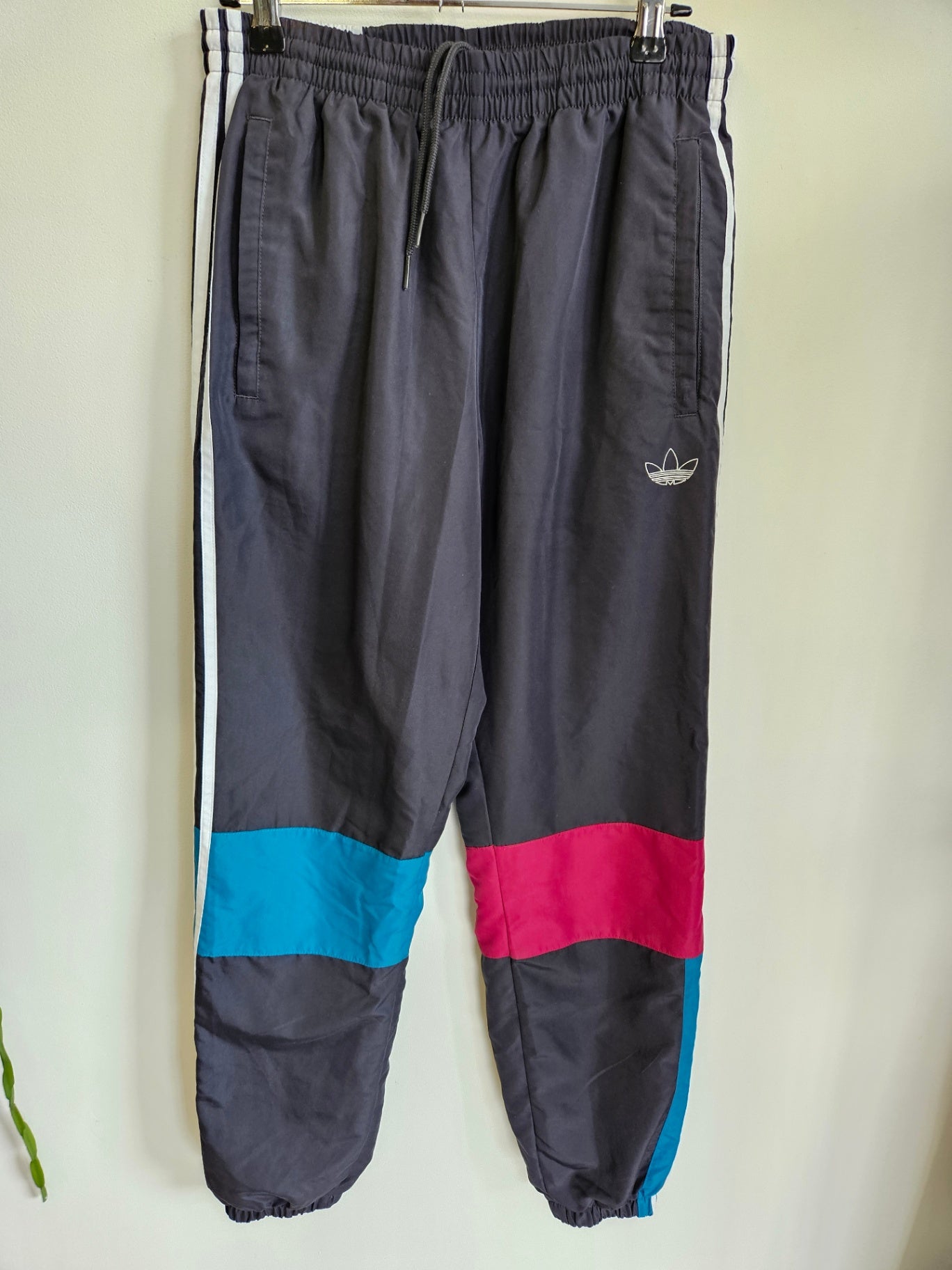 ADIDAS NYLON PANTS BLACK BURGUNDY TEAL SIZE S