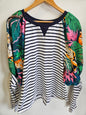 CHARLO COTTON ELASTANE LONG SLEEVE TOP BLACK AND WHITE STRIPE TIGER TROPIC SIZE 16