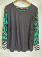 WHITE CHALK COTTON BLEND LONG SLEEVE TOP BLACK GREEN LEOPARD SIZE 16