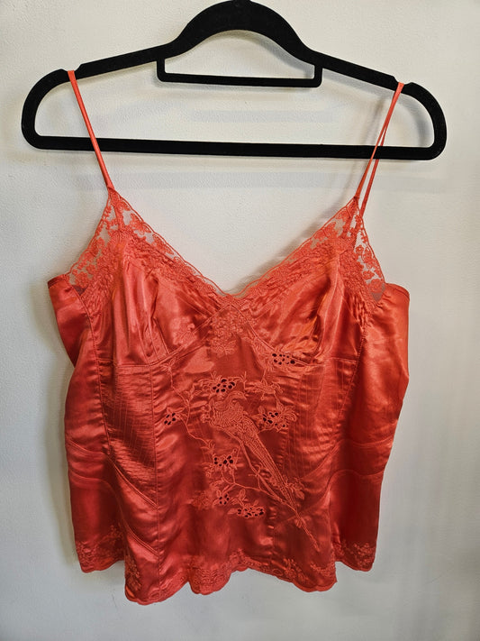 MAX SATIN LACE SLEEVELESS TOP CORAL SIZE S